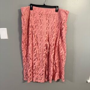 Lane Bryant Coral Pink Lace Wide Leg Crop Pants High Rise 22/24R NWT Stretch